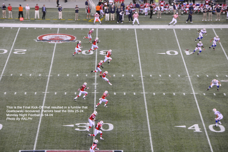 Game Winning Kick-off Steve Gostkowski that caused the fumble and he recovered it Sept 14-2009